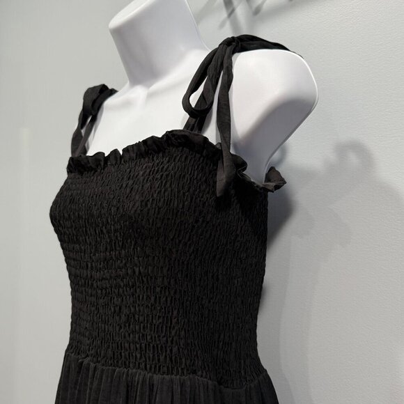 Summersalt Silky Luxe Maxi Dress Smocked Ruffle Hem Tie Straps Black Boho Size M - Picture 3 of 11
